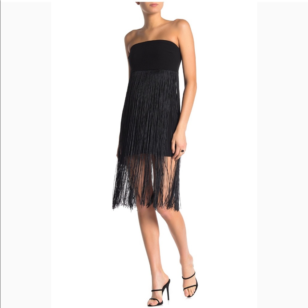 Ramy Brook Rikki Fringe Strapless Black Dress 6